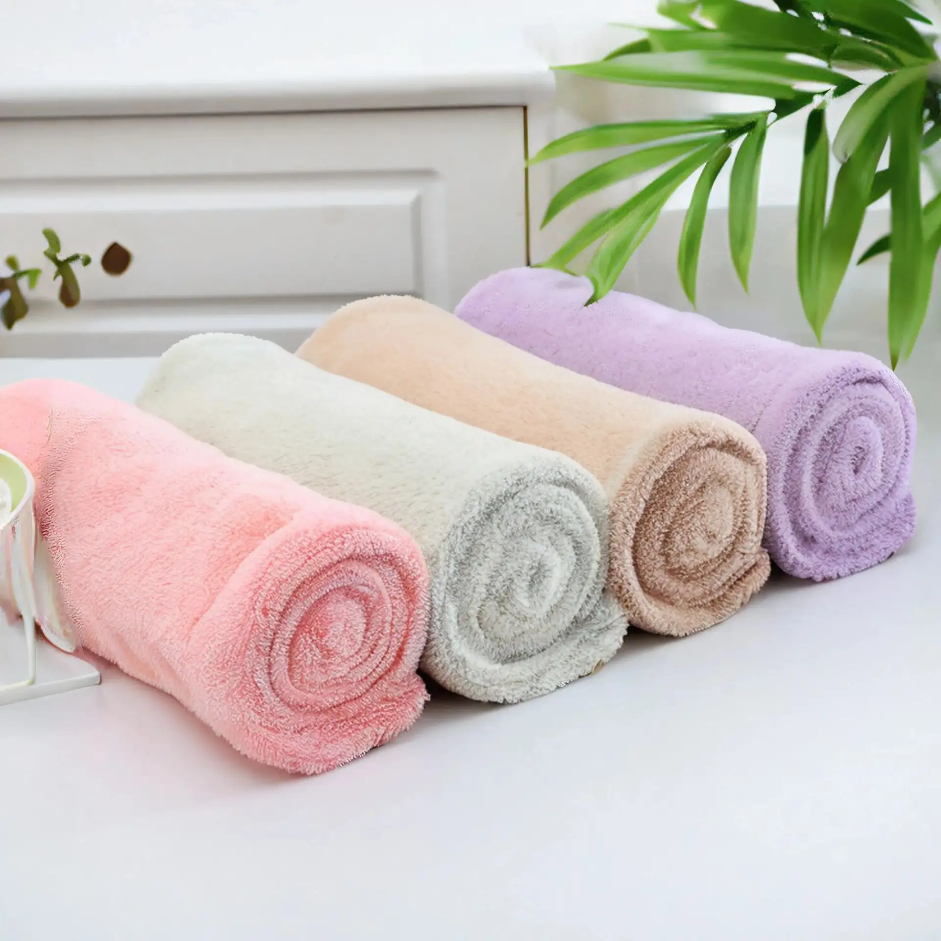 knitted washcloths coral fleece bath drying with embroidery wrap microfiber hair towel women