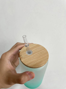 Yüksek kaliteli özel süblimasyon degrade buzlu bira Can kupası şeffaf 16oz kumlu cam kahve kupa bambu kapaklı saman - Product Image 4