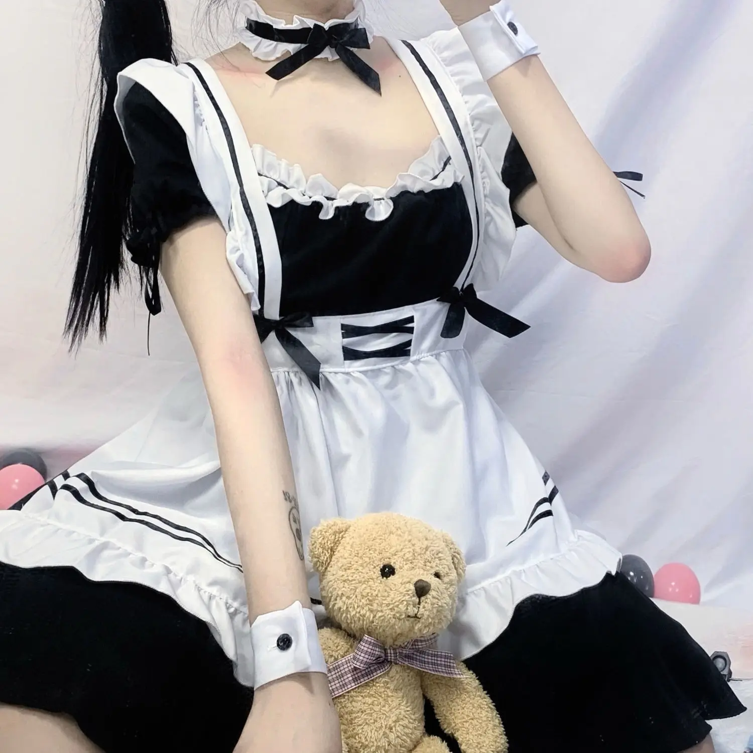 Disfraces de mucama Lolita para niña y mujer, disfraz de mucama adorable, Cosplay, animación, atuendo japonés, ropa, color negro, 2022