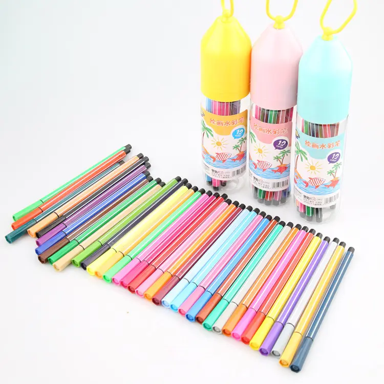 Rotulador de color agua para niños personalizado al por mayor creativo rotulador de fibra lavable garabato con cubo de plástico