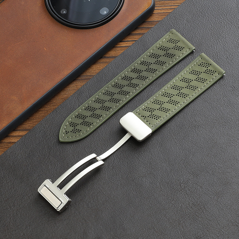 Crazy horse pattern dark green-star magnetic buckle