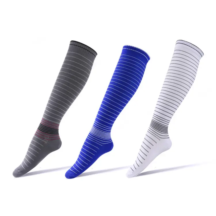 New Design CoolMax Nylon 15-20 mmhg Athletic Sports Tight Striped Compression Socks