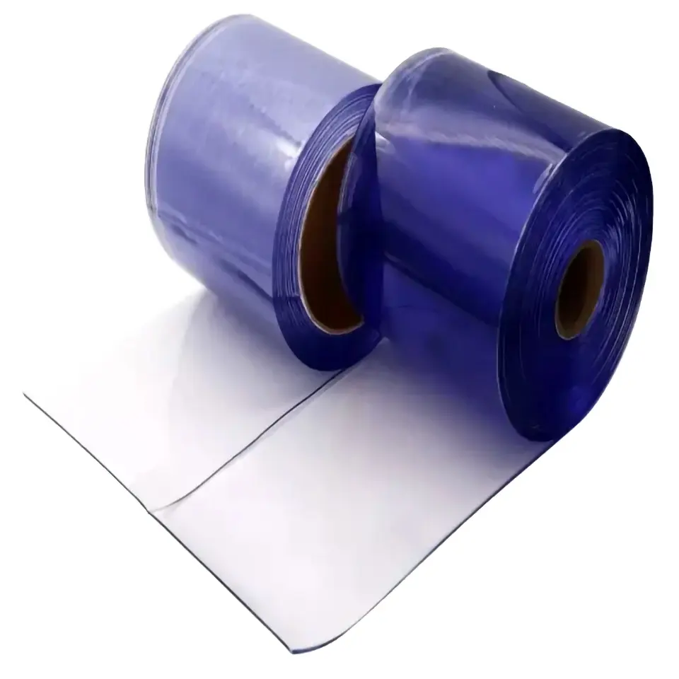 Offerta speciale 1.5mm Polar soft clear blue trasparente finestra a prova di polvere d'aria tenda per porta in PVC con striscia di colore in plastica industriale