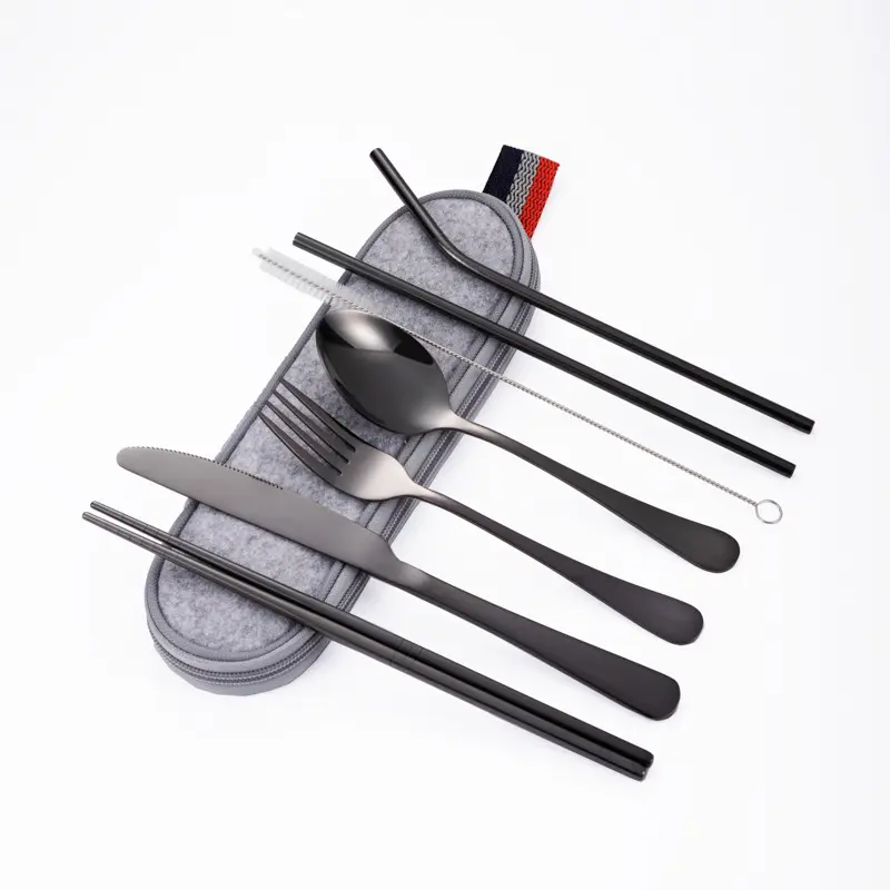 Reusable Spoon Fork Chopsticks Stainless Steel Silverware Travel Flatware Portable Camping Cutlery Set With Case