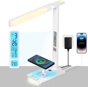 LED Desk <strong>Lamp</strong> With Wireless Charger Alarm Date Temperature Foldable LCD Clock Display Reading Table <strong>Lamp</strong> - Product Image 1