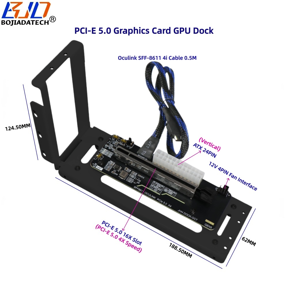 PCI-E5.0 X4 GPU Dock-24PIN Vertical Black