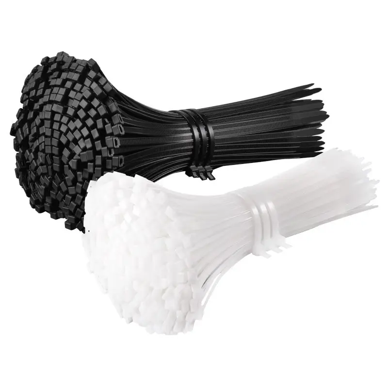 Bridas de plástico con autobloqueo, bridas de nailon en blanco y negro, bridas con cierre de cable, envolturas de correa