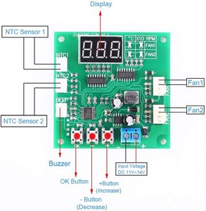PWMドライバーモジュール、DC 12V 24V 48V2チャンネル4線式ファン温度コントローラースピードガバナーディスプレイモジュール (PCファン/アラーム用) - Product Image 1