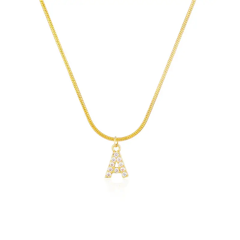 Ashion-Cadena de serpiente redonda de acero inoxidable, collar con colgante de 26 letras del alfabeto y iniciales