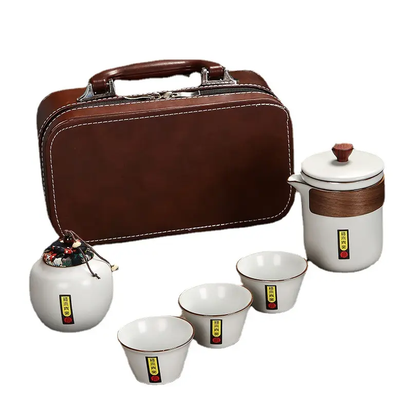 Set hadiah kawat emas kustom 1 Pot 3 cangkir Pot makanan ringan portabel Set teh dengan tas penyimpanan