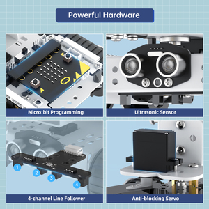 Qtruck Microbit Programación Control remoto Smart Line Follower Robot Car Kit con brazo de robot STEAM Kits robóticos para educación