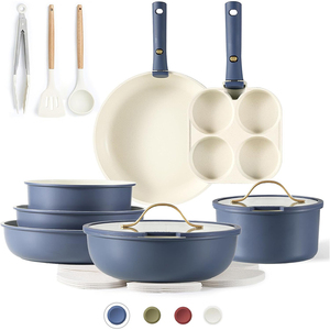 19pcs nhôm không dính <span class=keywords><strong>Cookware</strong></span> Set có thể tháo rời xử lý màu xanh đá cẩm thạch lớp phủ cảm ứng thân thiện với môi cổ điển nhà bếp <span class=keywords><strong>Cookware</strong></span> Set - Product Image 1