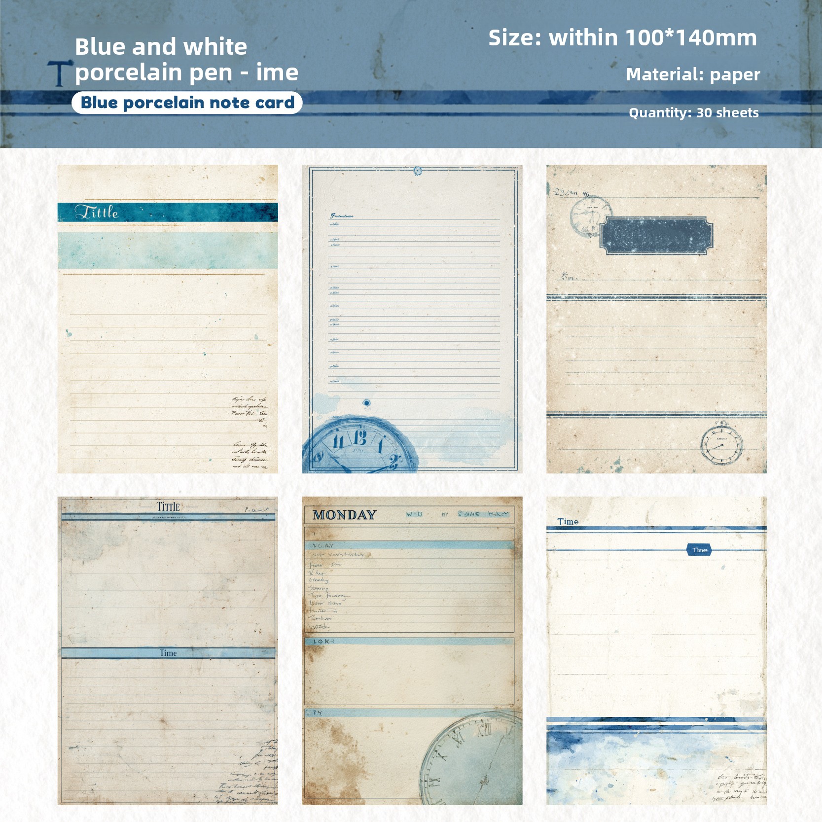 E Notes fleuries bleues-blanches