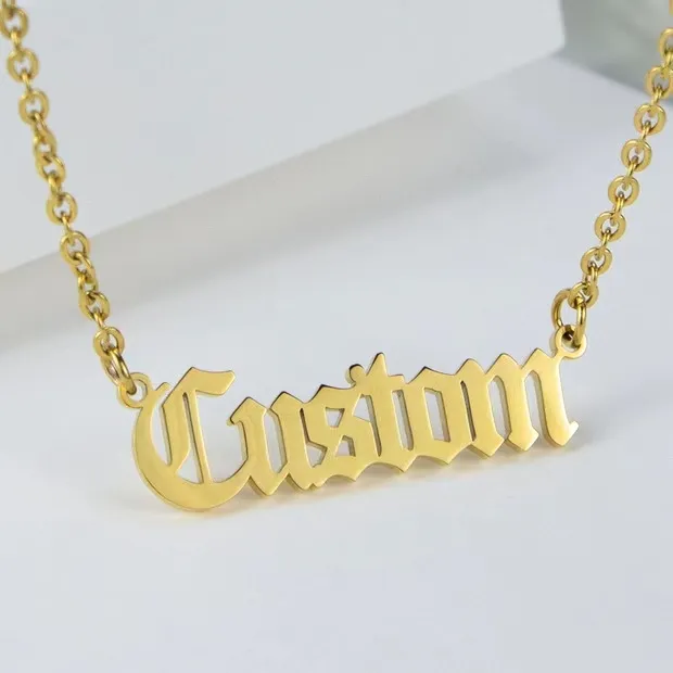 Custom vecchio nome inglese collana 18k placcato oro in acciaio inox catena ciondolo per le donne regalo di natale femminile