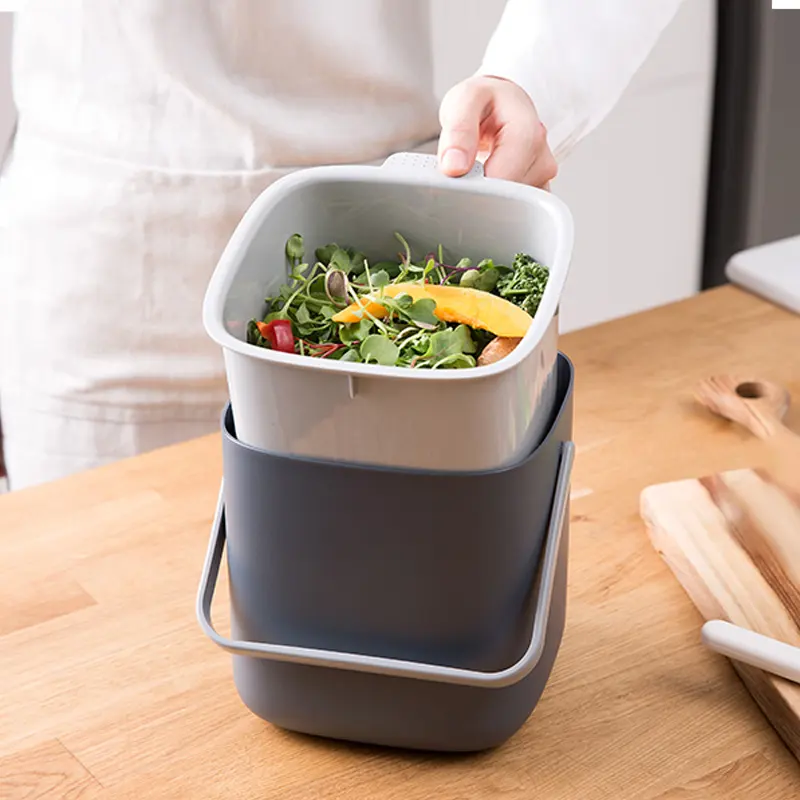 Kleine Premium Dual Layer Kunststoff REACH Standard Küchen abfall behälter Arbeits platte Kompost behälter