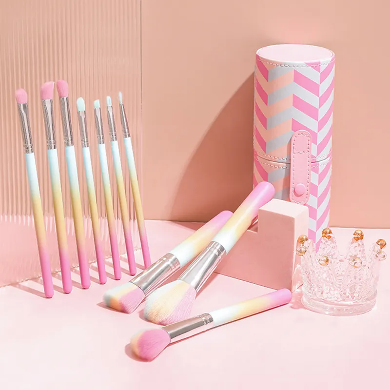 Mewah pelangi 10 buah Real make up brush teknik kuas Makeup profesional Set kustom Logo kualitas tinggi dengan kotak kemasan