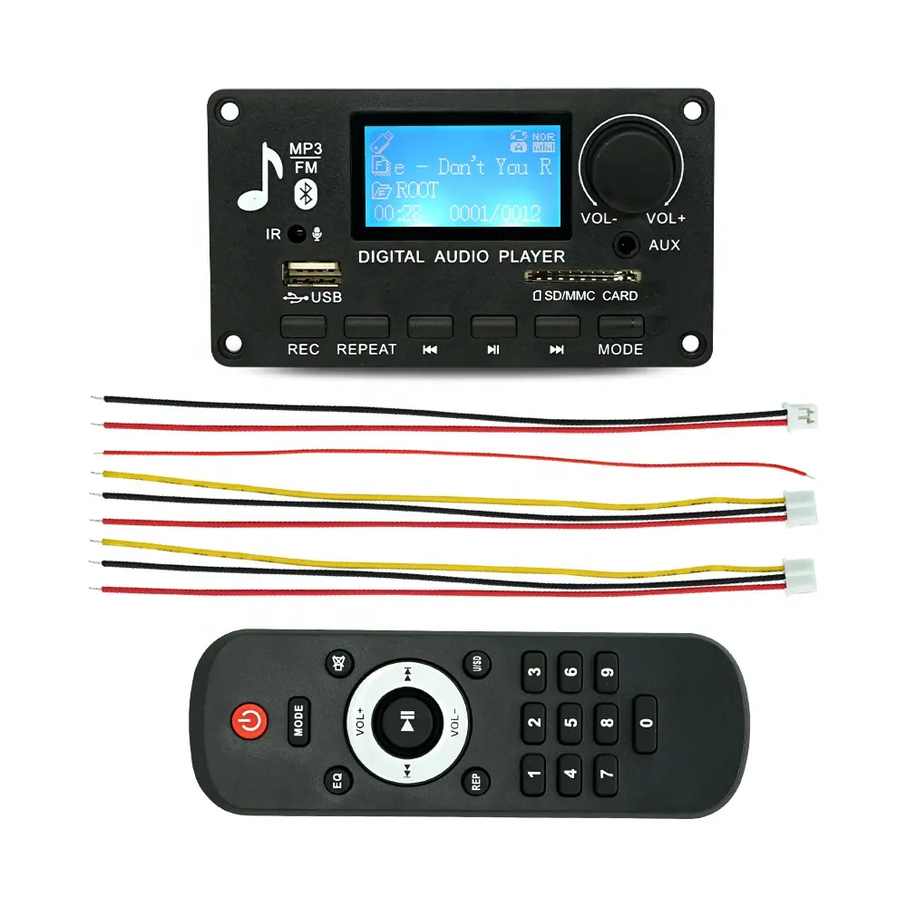 Пластиковая панель с кнопкой регулировки громкости запись, Bluetooth, Автомобильный MP3-плеер, ЖК-плата, 12 В, модуль MP3