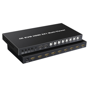 4K HDMI KVM 8x1 Multi-visor Conmutación sin costuras 8 Entradas 1 a través del botón y control IR