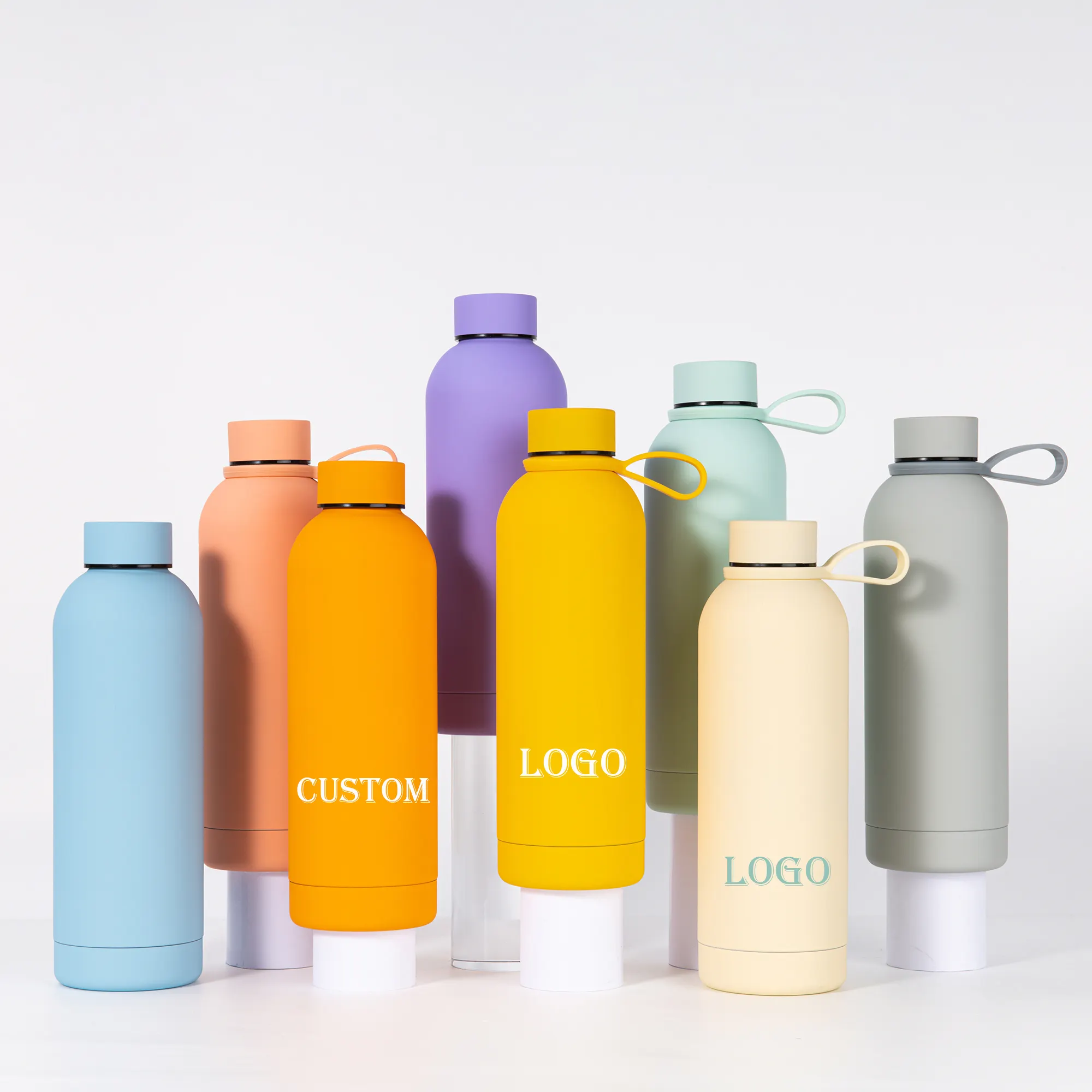 NXF özel Logo 500ml 750ml 1000ml spor kullanımlık şişe yumuşak dokunmatik silikon su şişeleri yalıtımlı vakum içecek su şişeleri