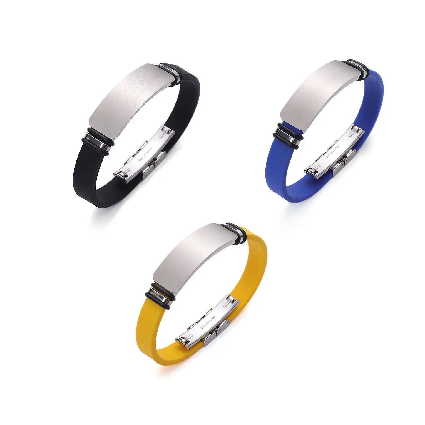 In Stock 12 Colors Simple Stainless Steel Silicone Sports Bracelet Fashion Jewelry Can Engravable Bracelet