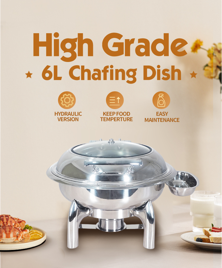 Glass chafing dish round shape Buffet Set Food Warmer Gold Commercial Round Chafing Dish