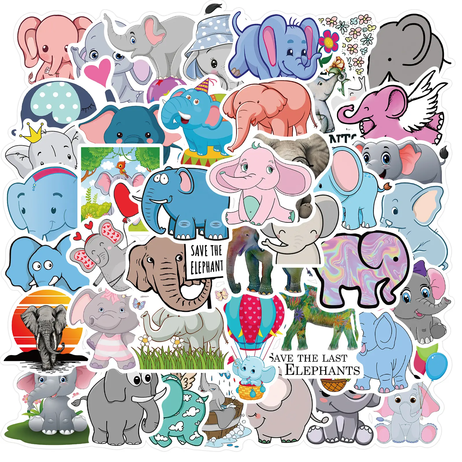 50 Uds cuaderno de equipaje impermeable extraíble no repite personalidad de dibujos animados decorada con pegatinas de elefante