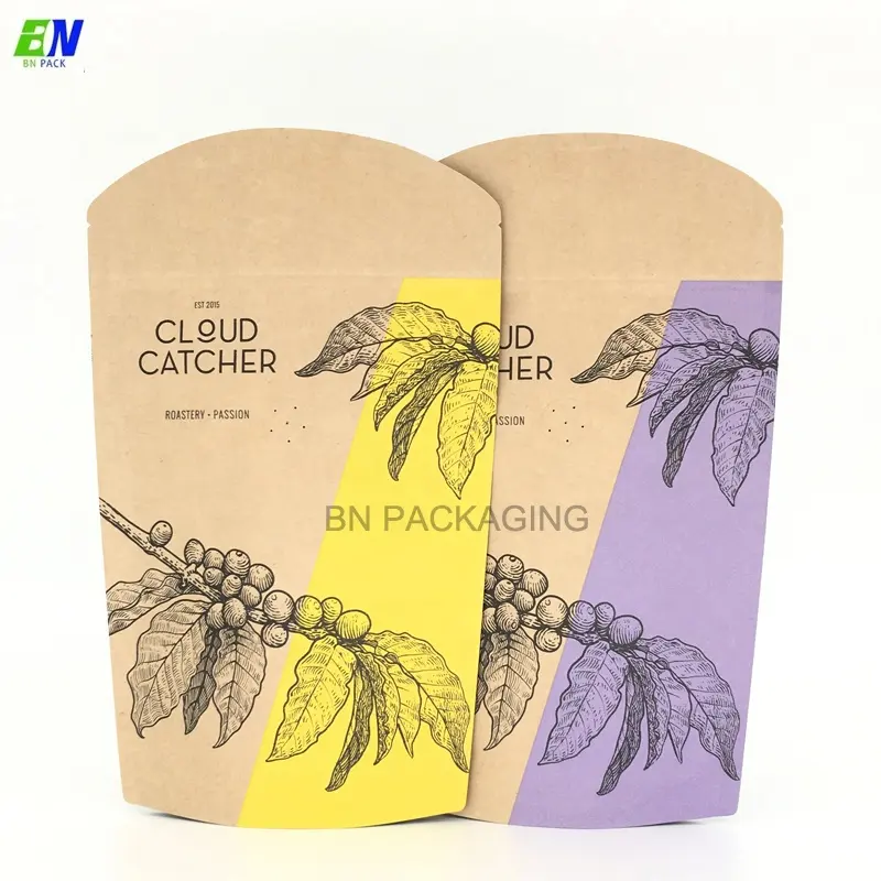 Bolsas de papel Kraft marrón ecológicas, bolsa de pie para alimentos