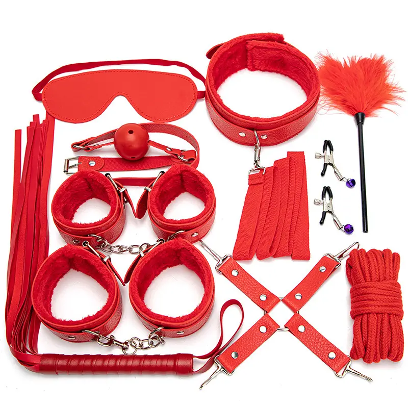 10 Pcs Design Agradável Fluff Bondage Kit Algemas Set Couro Sexo Algemas Adulto Sexo Jogos Para Jogar Para Casais