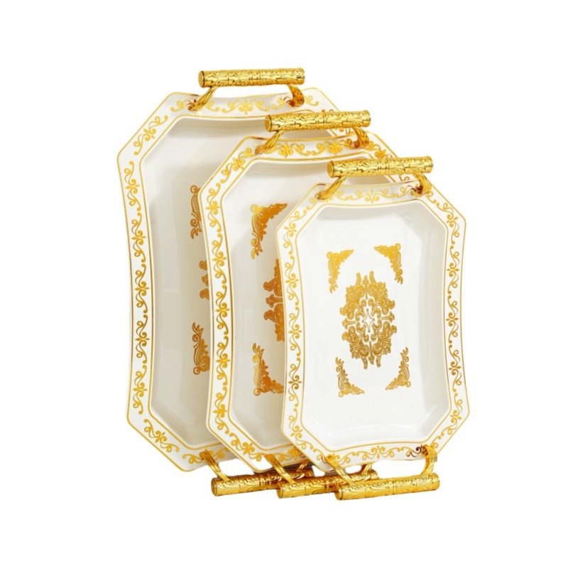 A922 Golden Printing Octagon White Plate 3-piece Set