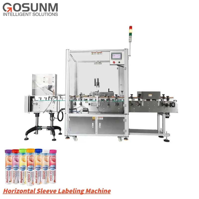 Máquina de rotulagem de produtos de garrafas de produtos de limpeza de alta eficiência personalizada de programa rápido com túnel de encolhimento