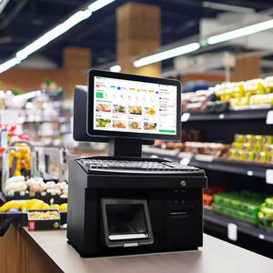 Terminal POS de PC dual con pantalla táctil de 14 pulgadas, caja registradora, todo en uno, sistemas POS, impresora de escáner, NFC, pago de supermercado - Product Image 1