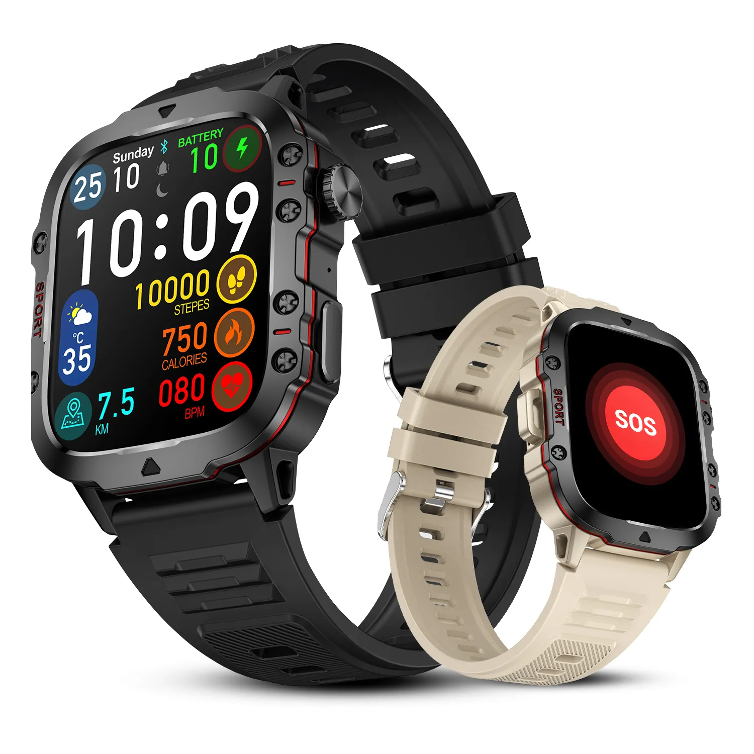 Erkekler açık 3ATM Smartwatch SOS 420mAh pil sağlık monitör spor giyilebilir cihazlar için fitnes aktivite takip cihazı itme hatırlatma