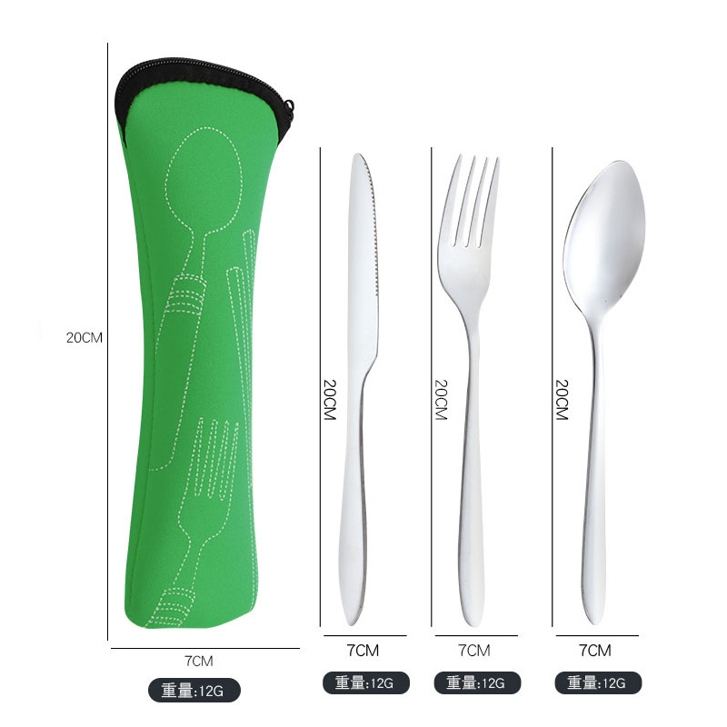 Juego de tres piezas de cuchillo, tenedor y cuchara de cuerpo ligero, verde