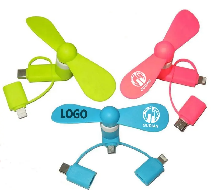 Mini ventola USB di tipo C per iPhone Android 2 in 1 ventola per cellulare con Logo personalizzato regali personalizzati di marca 3 in 1 ventola per cellulare