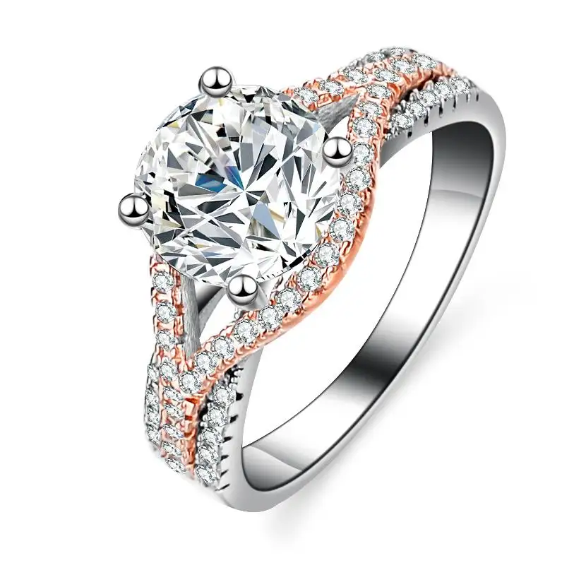 Pabrik Trendy 2Tone Campuran Perhiasan Rose Gold Sekitar Pernikahan Janji 925 Cincin, Bentuk Oval Moissanite Keabadian Cincin dengan Sertifikat