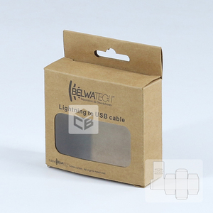 Коричневая коробка из крафт-бумаги для быстрой зарядки к USB-кабелю прямоугольная или квадратная Подарочная коробка с отверстием для вешалки - Product Image 1