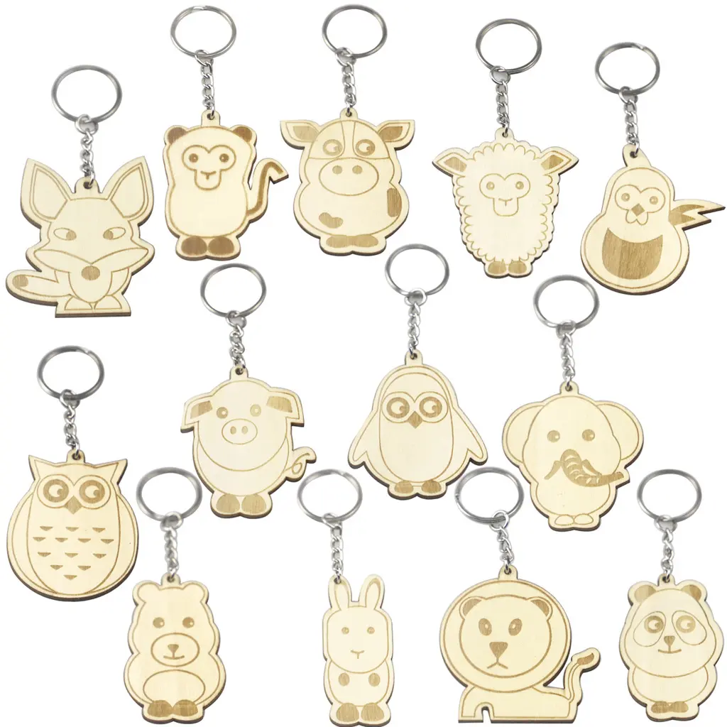 Promoción Animal Original de madera de arce llavero personalizado de madera clave llavero clave Fob Etiqueta de logotipo personalizado grabado clave llavero anillo