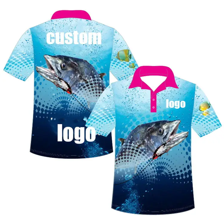 Camiseta personalizada de carreras de manga larga, Polo de pesca de sublimación de rendimiento de poliéster con protección Uv