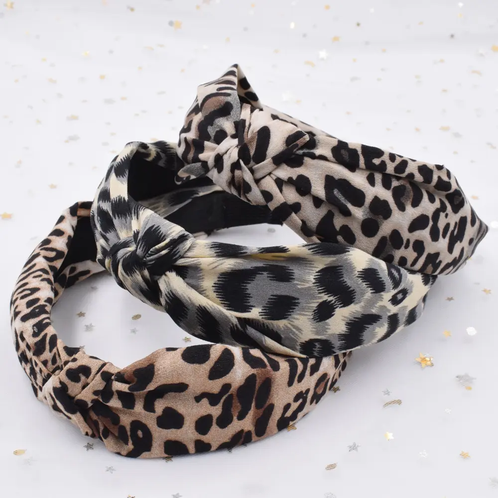 Accesorios elásticos para el pelo para mujer, diadema anudada de tela coreana, diadema ancha de leopardo, gran oferta