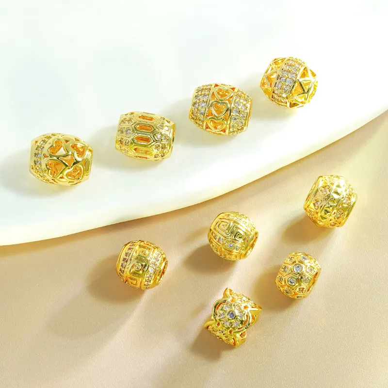 Diy Oval Oco Beads Cubic Zirconia Micro Pave Bead Latão 18K Banhado A Ouro Jóias CZ Rhinestone Spacer Beads Para Fazer Jóias