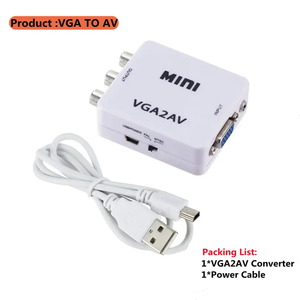 VGA至AV转换器适配器，带3.5毫米音频1080P VGA至RCA高清转换器，用于电脑至电视高清电脑至电视