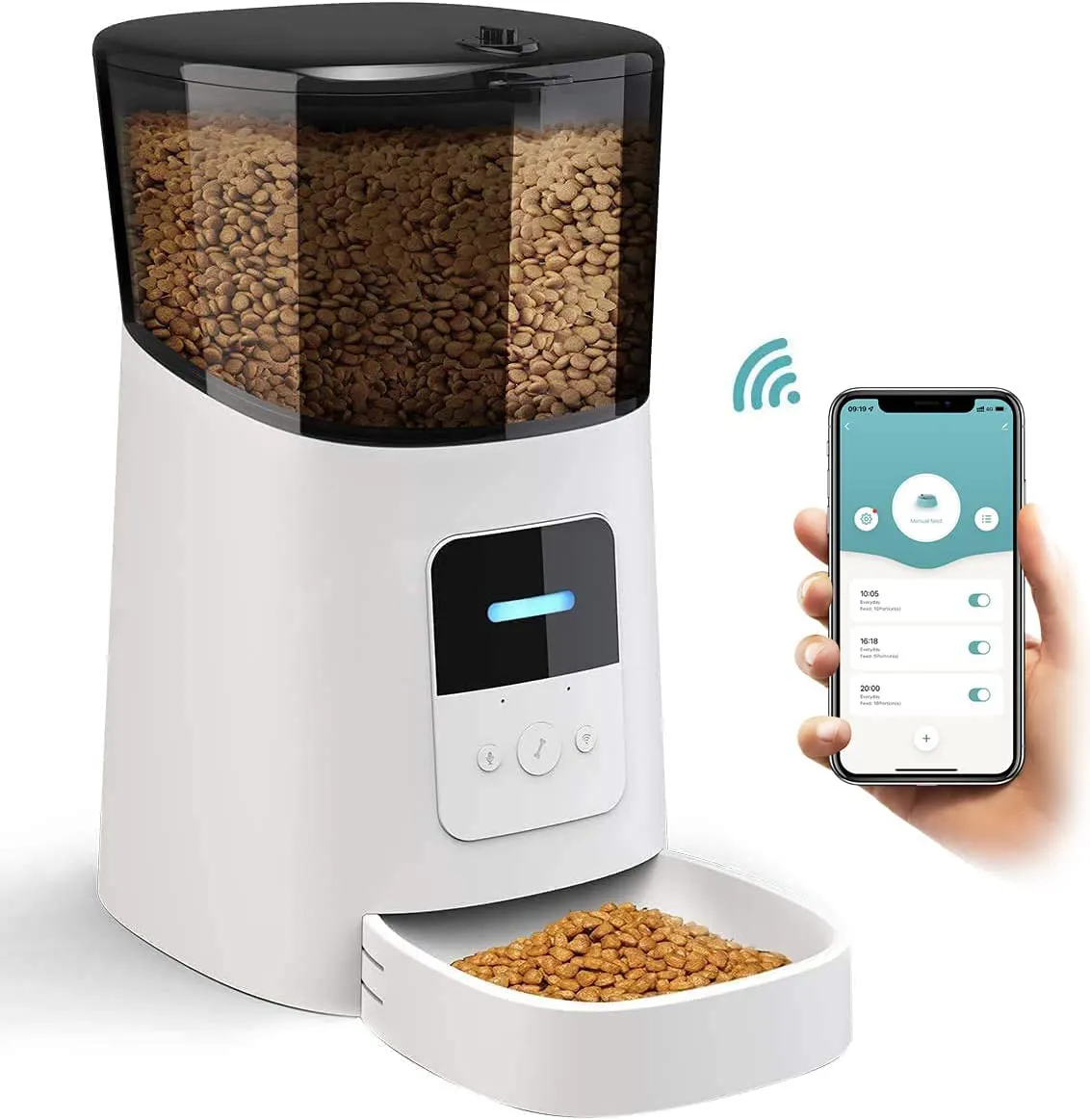 Alimentador inteligente para mascotas con Wifi para perros y gatos, aplicación para teléfono móvil, Control remoto, microchip, Alimentador automático para mascotas con 6L