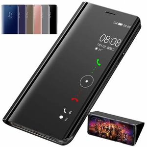 三星Galaxy S24 Plus透明视图皮革支架后盖S23超平板电脑外壳豪华智能镜子翻盖手机外壳