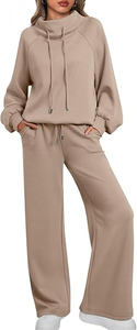 Custom Women's Fall <strong>Two</strong>-Piece Casual Suit Drawstring Sweatshirt and Broadleg Sweatpants Winter Sweatwear <strong>Set</strong> - Product Image 5
