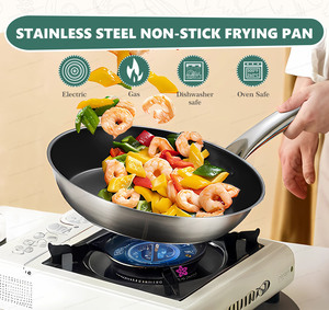 大型ノンスティックステンレスフライパンスキレット8 10 12インチ業務用調理器具クッキングパンビッグフライノンスティックパン - Product Image 3