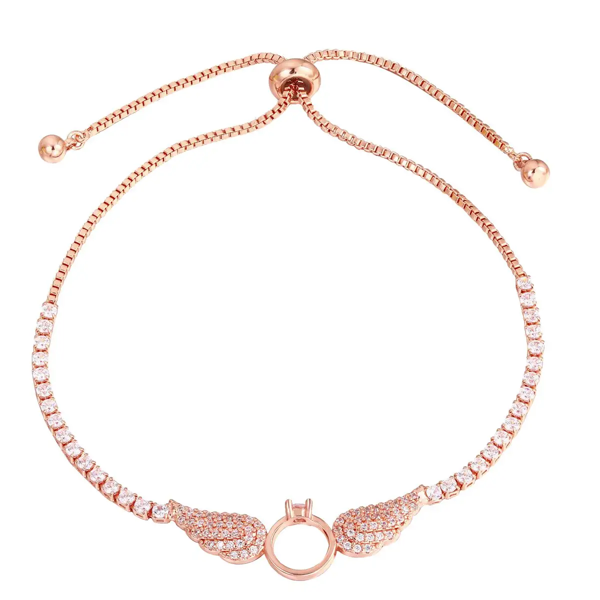 3A zircone ali d'angelo braccialetto all'ingrosso moda personalizzato placcato oro rosa classico braccialetto di fascino per le donne