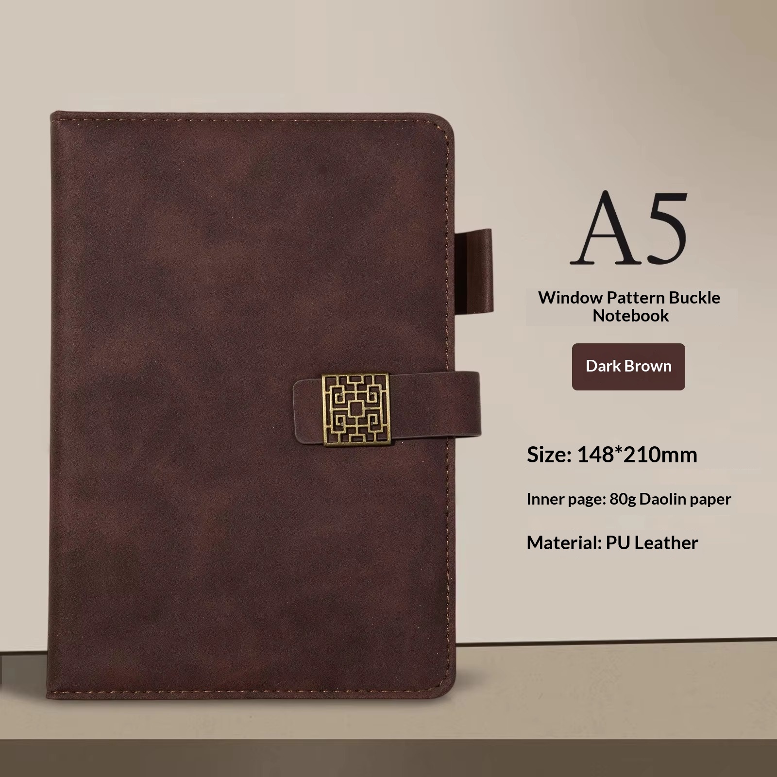 Carpeta estilo ventana A5, color marrón oscuro - 100 hojas, 200 páginas.