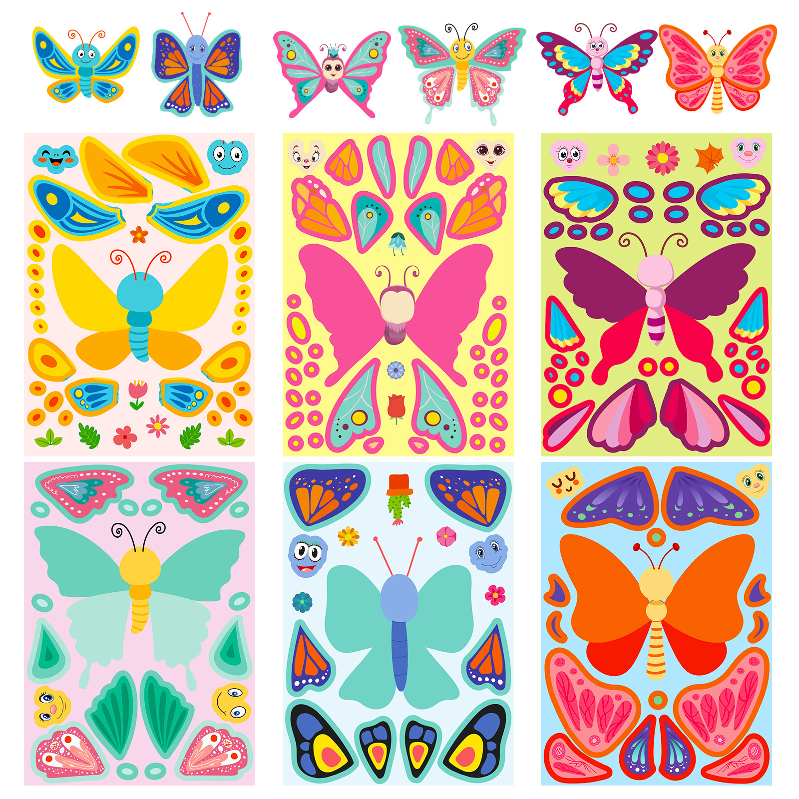 Autocollants décoratifs papillon changeant de visage, 6 feuilles/paquet
