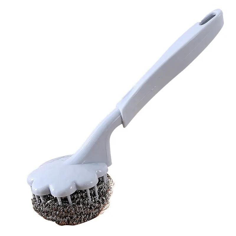 Boule de nettoyage brosse de nettoyage de cuisine manche long boule de fil d'acier en forme de fleur de prunier brosse de nettoyage pour évier et cuisinière