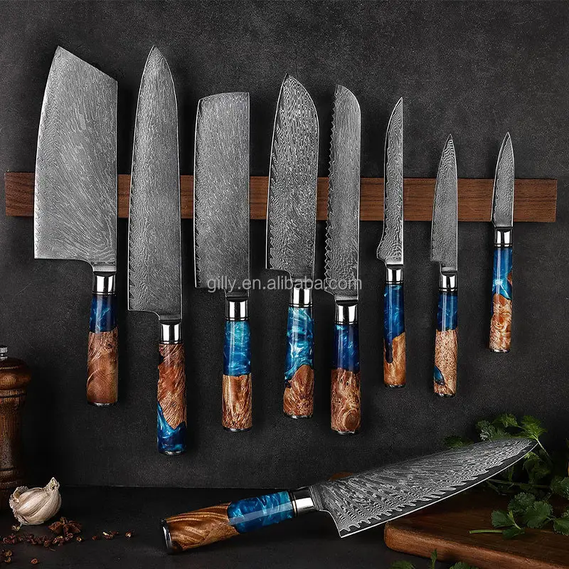 Damask — ensemble de couteaux classiques allemandes en damas, utilitaire de chef japonais, santoku, pour sculpter le pain et désosser, couteau de boucherie